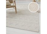 Teppich OTTO HOME "Grunno", beige (wollweiß), B:50cm H:8mm L:80cm, Baumwolle, Schurwolle, Teppiche, Teppich, 70% Wolle, handgewebt, Raute, Hoch-Tief, Wohnzimmer, Naturfaser