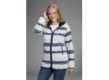 Fleecejacke POLARINO, Damen, Gr. 52, blau, woll weiß, Fleece, Obermaterial: 100% Polyester. Kapuzenfutter: 100% Polyester, bedruckt, ethno, gemustert, kontrastfarbene Details, mehrfarbig, bequem Po-bedeckend, mit Paspel eingefasste Kante, Jacken Fleecejacke, Fleecejacke mit Print und Fellimitat in Kapuze