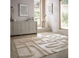 Teppich FLAIR RUGS "Loma", beige (natur), B:160cm H:20mm L:230cm, Baumwolle, Wolle, Teppiche, Fransenteppich Teppich, mit Fransen