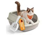 FEANDREA Katzenklo mit hohen Seitenwänden,XXL offene Katzentoilette, mit Schaufel beige