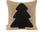 Dekokissen H.O.C.K. "X-Mas Tree", schwarz (schwarz, taupe, gemustert), B:40cm H:10cm L:40cm, Obermaterial: 52% Polyester, 48% Baumwolle. Füllung: 100% Polyester, Dekokissen_Sitzkissen_Kissenhüllen, Weihnachtszeit, Tannenbaum, inkl. Füllung, Bezug mit Reißverschluss