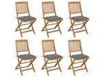 vidaXL Klappbare Gartenstühle 6 Stk. mit Kissen Massivholz Akazie