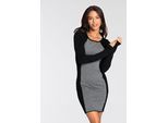 Strickkleid MELROSE, Damen, Gr. 38, N-Gr, schwarz (schwarz, grau), Feinstrick, Obermaterial: 50% Viskose, 26% Polyamid, 24% Polyester, mehrfarbig, meliert, sehr figurbetont mini, Kleider Strickkleid, figurbetonte Mini-Passform im Colour Block Stil