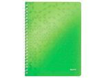 Collegeblock Leitz WOW, Format A4, 80 linierte Blatt, Klarsicht-Tasche, FSC®-zertifiziert, grün