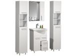 VCM 5-tlg. Waschplatz Waschtisch Unterschrank 55 cm Badmöbel Set mit Waschbecken, 2x Hochschrank, Spiegelschrank praktische Schubladen und Drehtüren Komplettset Lisalo L