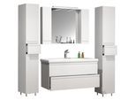 VCM 5-tlg. Waschplatz Waschtisch Unterschrank 100 cm Badmöbel Set mit Waschbecken Spiegelschrank Hochschrank grifflose Schubladen Komplettset Silora XL