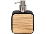 Sadena Seifenspender , Naturfarben, Schwarz, Chromfarben , Holz, Kunststoff , Bambus , 10x14.5x5 cm , Kunststoffpumpe, Spender problemlos zum Nachfüllen , Badaccessoires, Seifenspender