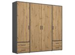 Rauch Möbel Drehtürenschrank Voyager 0380, Grau, Eiche Artisan, Holzwerkstoff, 5 Fächer, 4 Schublade(n) Schubladen, 187x194x53 cm, Blauer Engel, BQ - Bündnis für Qualität, Made in Germany, Schlafzimmer, Kleiderschränke, Drehtürenschränke