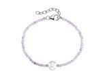 Armband SMART JEWEL "mit Stein-Kugeln + Muschelkern-Perle, Silber 925", lila, Armbänder, Damen, 19cm, Silber 925 (Sterlingsilber), Armband