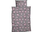 Bettwäsche CASATEX "Menga", schwarz (schwarz, pink), B/L: 135cm x 200cm, 1 Stk., 1 Stk., Satin, B/L: 80cm x 80cm, 2 Stk., Satin, Obermaterial: 100% Baumwolle, Bettwäsche, Bettwäsche, Schmetterlinge mit Leopardenprint