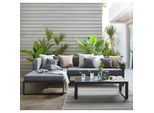 Ambia Garden Loungegarnitur , Anthrazit, Grau , Metall, Textil , Füllung: Schaumstoff,Komfortschaum,Komfortschaum , Ottomane links, L-Form , 248x180 cm , rostfrei, wetterbeständig , Gartenmöbel, Loungemöbel, Loungegarnituren