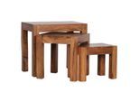KADIMA DESIGN Holz Satztisch Set "NAKO": 3-teilig, Landhaus-Stil, Massivholz, platzsparend, 45x50x36 cm, 37x38x30 cm, 30x25x25 cm.