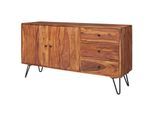 KADIMA DESIGN Sheesham Sideboard, 145x75x40 cm, Landhausstil, 3 Schubladen & 2 Türen, Haarnadelbeine