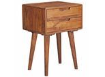KADIMA DESIGN Massivholz Nachtkästchen im Landhaus-Stil, Sheesham, 47x66x36 cm, 2 Schubladen