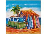 Perlen-Stickbild "Surf-Urlaub", 15 x 15 cm