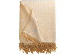 Plaid TOM TAILOR HOME "Wooly Herringbone", braun (cognac, natur), B:130cm L:170cm, Polyacryl, Wohndecken, mit Fischgratmuster, Kuscheldecke