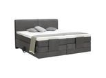 Hom`in Boxspringbett , Anthrazit , Textil , H2 + H3 , Höhe ca. 21 cm , 180x200 cm , gepolstertes Kopfteil, Stoffauswahl, Topper geteilt, in verschiedenen Größen erhältlich, Matratze in verschiedenen Härtegraden erhältlich, Matratzenauswahl, Kopfteilauswahl , Schlafzimmer, Betten, Boxspringbetten