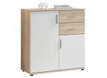 Carryhome Kommode Bobby, Weiß, Sonoma Eiche, Kunststoff, 1 Fächer, 2 Schublade(n) Schubladen, 80x82x35 cm, Typenauswahl, stehend, Wohnzimmer, Kommoden & Sideboards, Kommoden