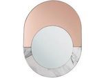 Beliani Wandspiegel roségold/weiß Marmor Optik oval 65/50 cm Rety , Weiß, Grau, Roségold , Glas , Oval , 50x65x2 cm , Spiegel, Wandspiegel