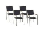 Beliani Gartenstuhl 4er-Set Rattan Edelstahl Grosseto , Schwarz, Silberfarben , Kunststoff , 55x87x58 cm , Gartenmöbel, Gartenstühle, Gartenstühle