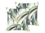 Beliani Gartenkissen 2er-Set Blattmotiv grün/weiß 45/45 cm Calderina , Grün , Textil , Füllung: Polyester , Quadratisch , 45x45 cm , Outdoor-Kissen, Outdoor-Dekokissen
