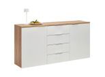 Xora Sideboard, Eiche, Weiß Hochglanz, Kunststoff, 4 Fächer, 4 Schublade(n) Schubladen, 180x89x43 cm, Wohnzimmer, Kommoden & Sideboards, Sideboards