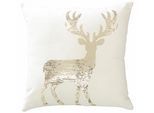 Dekokissen CREATIV DECO "Hirsch", gold (goldfarben, mit pailletten), B:45cm L:45cm, Polyester, Dekokissen_Sitzkissen_Kissenhüllen, mit goldfarbenen Pailletten
