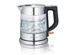 SEVERIN Wasserkocher WK 3468, 1,0 Liter, 2.200 Watt, Glas‑Edelstahl‑Kombination, Anti‑Kalk‑Sieb, Dampfstopp‑Automatik, Edelstahlabdeckung Heizelement, edelstahl (gebürstet)/schwarz