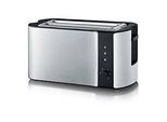 SEVERIN Langschlitz-Toaster AT 2590, 1.400 W, für 4 Scheiben oder 2 grosse Brotscheiben, Brotscheibenzentrierung, Brötchenaufsatz, Edelstahl/Schwarz