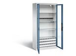 C+P Akkuladeschrank Basic mit Sichtfenster aus Acrylglas, H 1950 x B 930 x T 500 mm, Lichtgrau/Fernblau