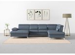 Wohnlandschaft SIT & MORE "Cabrio U-Form, B: 359 cm, mit Sitztiefen-, Arm- & Kopfteilverstellung", blau (graublau), B:359cm H:87cm T:230cm, Sofas, Wohnlandschaft, 3 Nierenkissen, Federkern, optional Bettfunktion und Stauraum