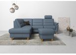 Ecksofa HOME AFFAIRE "Palmera L-Form, B: 236 cm", blau (grau, blau), B:236cm H:89cm T:212cm, Luxus-Microfaser (100% Polyester);Struktur (100% Polyester);Luxus-Microfaser in Lederoptik (100% Polyester), Sofas, Ecksofa, optional Bettfunktion & Bettkasten, Federkern