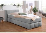 Boxspringbett HOME AFFAIRE "Chelles", silber, B:107cm L:225cm, Samtoptik (100% Polyester);Bezug der Spiegelfläche Matratzendrell aus 100% Polyester;Struktur fein 100% Polyester), Komplettbetten, Boxspringbett, inkl. Kaltschaumtopper, in 5 Breiten und 3 Matratzenarten