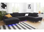 Wohnlandschaft COTTA "Komaris U-Form, B: 320 cm", schwarz, B:320cm, Microfaser PRIMABELLE (100% Polyester);Kunstleder SOFTLUX;Feinstruktur (100% Polyester);Kunstleder SOFTLUX/Struktur (100% Polyester);NaturLEDER, Sofas, Wohnlandschaft, mit Kopfteilverstellung, optional Bettfunktion, Bettkasten & Licht