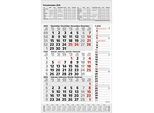 3-Monatsplaner Korsch Combi 2026, Wandkalender, Datumsschieber, Streifentimer, D/GB/F/I, Sonn-/Feiertage rot, B 300 x H 478 mm, Papier, grau