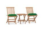 vidaXL 3-tlg. Garten-Essgruppe mit Kissen Klappbar Massivholz Teak