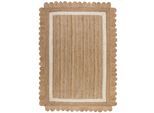 Teppich FLAIR RUGS "Grace aus Jute mit Muschelrandsaum", weiß (natur, weiß), B:200cm H:4mm L:290cm, Jute, Teppiche, Teppich, Teppich aus 100% Jute