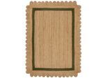 Teppich FLAIR RUGS "Grace aus Jute mit Muschelrandsaum", beige (natur, grün), B:200cm H:4mm L:290cm, Jute, Teppiche, Teppich, Teppich aus 100% Jute
