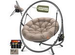 KESSER® Hängesessel mit Gestell BALI Hängeschaukel Hängestuhl bis 150kg für Indoor und Outdoor + Kissen & Seitentasche Hängekorb Stahlgestell & Schaumstoff Sitzpolster ideal für Wohnzimmer & Garten