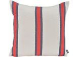 Dekokissen H.O.C.K. "Sera Uno", beige, rot, blau, gestreift, B:50cm H:10cm L:50cm, Obermaterial: 89% Polyester, 11% Baumwolle. Füllung: 100% Polyester, Dekokissen_Sitzkissen_Kissenhüllen, Sofakissen inkl. Füllung, 50x50cm, Dekokissen, gestreift