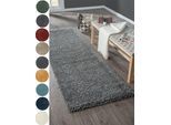 Hochflor-Läufer "My Shaggy", grau (dunkelgrau), B:80cm H:37mm L:200cm, Polypropylen (PP), MYFLAIR MÖBEL & ACCESSOIRES, Teppiche, Shaggy, Uni Farben, leicht glänzend, Microfaser, extra flauschig