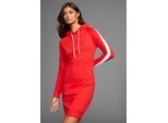 Strickkleid LAURA SCOTT, Damen, Gr. 34, N-Gr, rot (rot, weiß), Strick, Obermaterial: 50% Viskose, 26% Polyamid, 24% Polyester, kontrastfarbene Details, unifarben, unifarben mit Farbeinsätzen, figurbetont mini, Raglanärmel Rippbündchen, Kleider Strickkleid, mit Kontrastfarbakzenten und Kapuze
