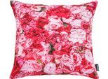 Dekokissen DONE. "Flora", rot (mehrfarbig, bedruckt geblümt), B:45cm H:1cm L:45cm, Polyester, Dekokissen_Sitzkissen_Kissenhüllen, beidseitig bedruckt