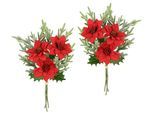 Kunstblumenstrauß I.GE.A. "Strauß Poinsettia/Tannenzweige", rot, B:17cm H:37cm L:12cm, Polyester, Kunstpflanzen, 2er Set Weihnachtsdeko Weihnachtsblume Sträuße Dekoblumen Christstern