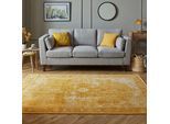Teppich FLAIR RUGS "Antique Vintage-Muster", gold (goldfarben), B:200cm H:4mm L:290cm, Baumwolle, Kunstfaser, Teppiche, Teppich, Chenille Stil Teppich, Wohnzimmer, Schlafzimmer, Esszimmer