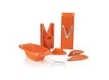 Börner Mandoline V3 Spezial 7-teiliges Set 5 Schnittstärken Als Pommes-Schneider geeignet BPA-frei und rostfrei Orange