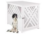 WONDERMAKE® Design Hundekäfig aus Holz für Zuhause Wohnung mit Beistelltisch, Hundebox fürs Wohnzimmer Indoor, 90x60 cm weiß