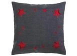X-Mas Zierkissen , Anthrazit , Textil , Stern , Füllung: Hohlfaser,Polyester , quadratisch , 48x48 cm , Textiles Vertrauen - Oeko-Tex® , pflegeleicht, hochwertige Qualität, formstabil, langlebig , Heimtextilien, Wohntextilien, Kissen, Zierkissen