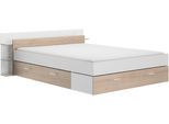 Stauraumbett GAMI "Stauraumbett 160 X 200", beige (kastanie natur nachbildung, weiß, kastanie natur nachbildung, weiß, kastanie natur nachbildung, weiß), B:191cm H:71cm L:221cm, Betten, Stauraumbett, Mit viel Stauraum