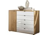 Kombikommode WIEMANN "Cardiff Sideboard, Wäscheschrank, teilmassiv Bianco-Eiche, Schubladen", braun, Bianco-Eiche,Front Glas weiß, Eiche, Sideboards, Kombikommode, verschiedenen Ausführungen, inklusive Einlegeboden